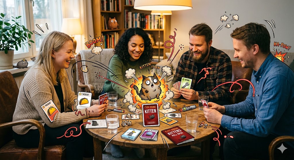 Exploding Kittens peli: Infopaketti suositusta pelistä